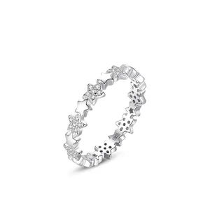 S925 Sterling Silver Star Ring For Women Minimalist Pave Zirconia Band Ring Elegant Aesthetic Korean Style Jewelry Gift