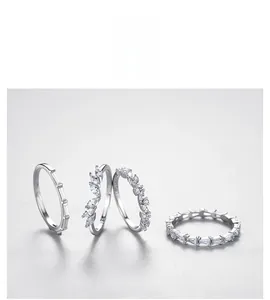 Detail view of S925 sterling silver ring set featuring zircon inlay and marquise cuts