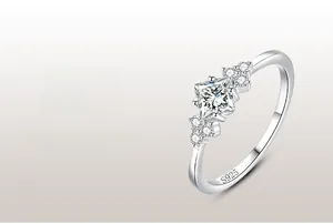 Detail of S925 sterling silver ring showing square zircon center and small side diamonds