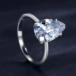 Luxurious S925 sterling silver ring featuring a 3-carat pear cut teardrop solitaire stone