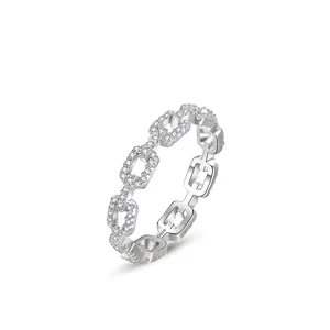 925 Sterling Silver Chain Link Ring For Women Pavé Zirconia Minimalist Fashion Jewelry Dainty Stackable Finger Ring Gift