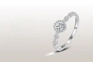 Détail de la bague en argent sterling S925 avec zircon rond et petits diamants sur les côtés