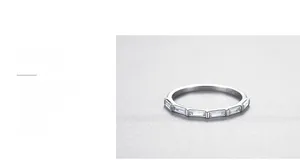 Detailed close-up of 925 sterling silver ring featuring baguette-cut cubic zirconia setting