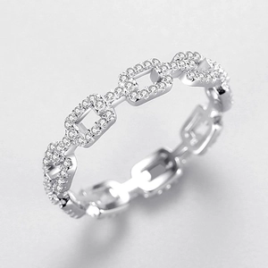 S925 sterling silver chain link ring with micro-paved cubic zirconia for women