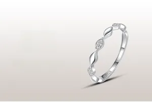 Macro shot of 925 sterling silver ring with micro-set diamonds and S925 hallmark