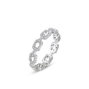 S925 sterling silver chain ring with pavé cubic zirconia on white background