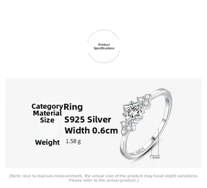 Macro view of S925 sterling silver ring with princess cut cubic zirconia and side stones