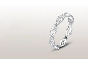 Macro shot of S925 sterling silver ring featuring a hollow woven wave pattern with zircons