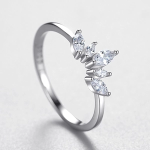 S925 sterling silver princess crown ring with marquise-cut marquise zircon stones