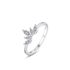 Elegant S925 sterling silver princess crown ring with marquise-cut marquise zircon stones