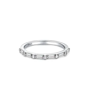 Minimalist 925 Sterling Silver Baguette Cut Zirconia Ring For Women Tiny Micro Paved Square Inlay Stacking Finger Ring