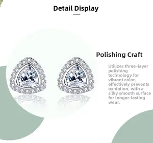 Detail of s925 silver triangle stud earrings with triple-layer polishing for anti-oxidation