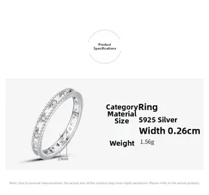 Détails de la bague en argent S925 présentant une largeur de 2,6mm et un poids de 1,56g