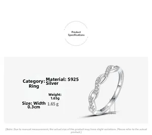 Dettagli dell'anello a onda in argento S925 con peso 1,65 g e larghezza di 0,3 cm
