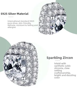 Close-up of S925 sterling silver stud with four-prong set sparkling cubic zirconia stone