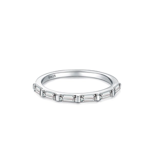 Minimalist 925 sterling silver ring featuring seven baguette-cut baguette diamonds