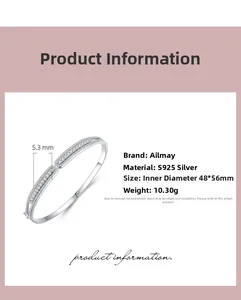 Détail du bracelet en argent S925 avec zircons montrant les dimensions 5.3mm et le poinçon S925