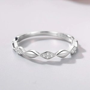 925 Sterling silver marquise link ring featuring micro-pave cubic zirconia accents