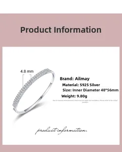 Détail du bracelet en argent S925 avec double rangée de zircons et largeur 4,8 mm