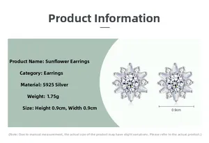 Spécifications de taille pour boucles d'oreilles tournesol en argent 925 et zircone