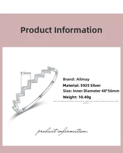 Detailed specs of S925 sterling silver wavy cuff bracelet with zircon inlay