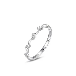 Anello Onda Luna in Argento Sterling 925 per Donna Zirconia Micro-pavè Minimalista Romantico Regalo di San Valentino Gioielli Dito