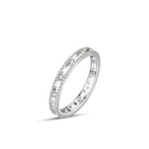 Bague en Argent Sterling 925 pour Femme Bague Géométrique Ajourée avec Strass Style Coréen Sucré Bague de Doigt Bijoux de Mode Cadeau