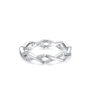 Minimalist 925 Sterling Silver Ring For Women Fashion Wave Design Zirconia Inlaid Polished Finger Jewelry Daily Commuting Accessory