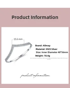 Detail specifications of S925 silver V-shape crown bangle with white zircon inlays