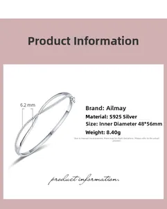 Detailed view of S925 sterling silver bangle showing 6.2mm width and 8.40g weight specs