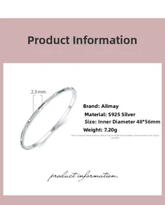 Detail showing S925 sterling silver bangle weight 7.20g and 48x56mm inner diameter