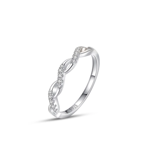 Anello a onda in argento sterling S925 con micro-intarsio di zirconi e design infinito