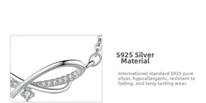 Macro detail of S925 sterling silver bow necklace with micro-paved cubic zirconia stones