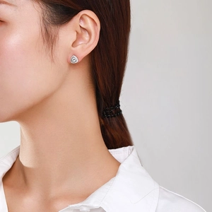 Elegant S925 sterling silver triangle stud earrings with sparkling cubic zirconia inlay