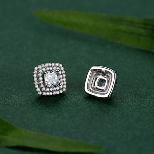 Square halo stud earrings in S925 sterling silver with sparkling zircon stones