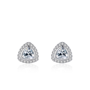 Elegant S925 sterling silver triangle stud earrings featuring sparkling halo cubic zirconia