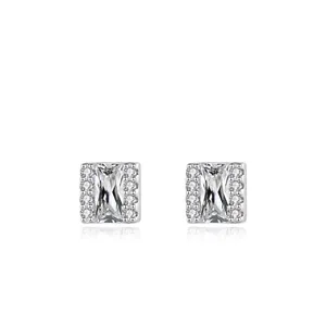 925 Sterling Silver Square Stud Earrings For Women Simple Geometric Zirconia Inlaid Small Fashion Jewelry Silver Earrings
