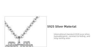 Macro shot of S925 sterling silver chain with micro-pave cubic zirconia heart pendant