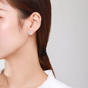 Square halo stud earrings in S925 sterling silver with sparkling cz stones for women