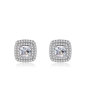 Elegant S925 sterling silver square halo stud earrings with cushion cut cubic zirconia