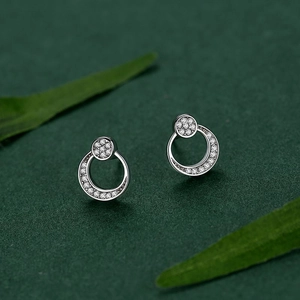 Elegant S925 sterling silver moon stud earrings with sparkling cubic zirconia pavé setting