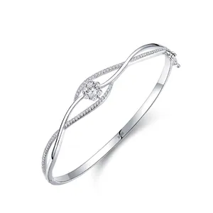 Elegant 925 Sterling Silver Flower Open Bracelet For Women Wave Intertwined Rhinestone Bangle Fashion Jewelry Accessories Gift