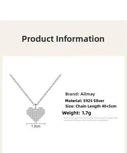 S925 silver heart necklace specs showing 40+5cm chain length and 1.0cm pendant width