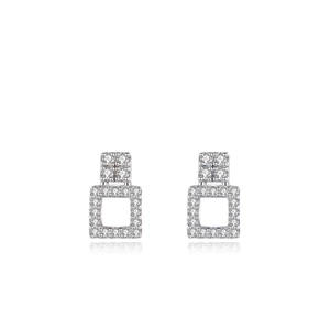 Sparkling S925 silver square stud earrings with pave micro-set cubic zirconia stones