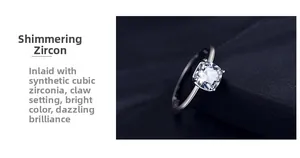 Close-up of square cut cubic zirconia solitaire ring with silver claw setting detail