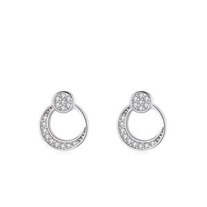 Elegant S925 sterling silver moon and double circle stud earrings with CZ diamonds