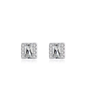Minimalist s925 silver square cz stud earrings with elegant rectangular cut gemstones