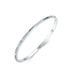 Minimalist 925 Sterling Silver Bangle For Women Micro-Inlaid Rhinestone Segmented Open Bracelet Sweet Fashion Jewelry