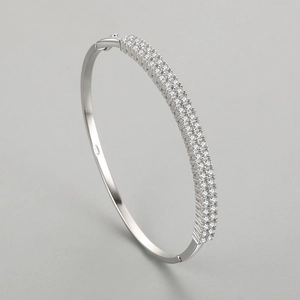Bracelet jonc élégant en argent sterling S925 avec double rangée de zircons blancs