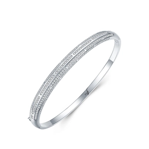 Bracciale rigido aperto in argento S925 con pavé di diamanti geometrici scintillanti